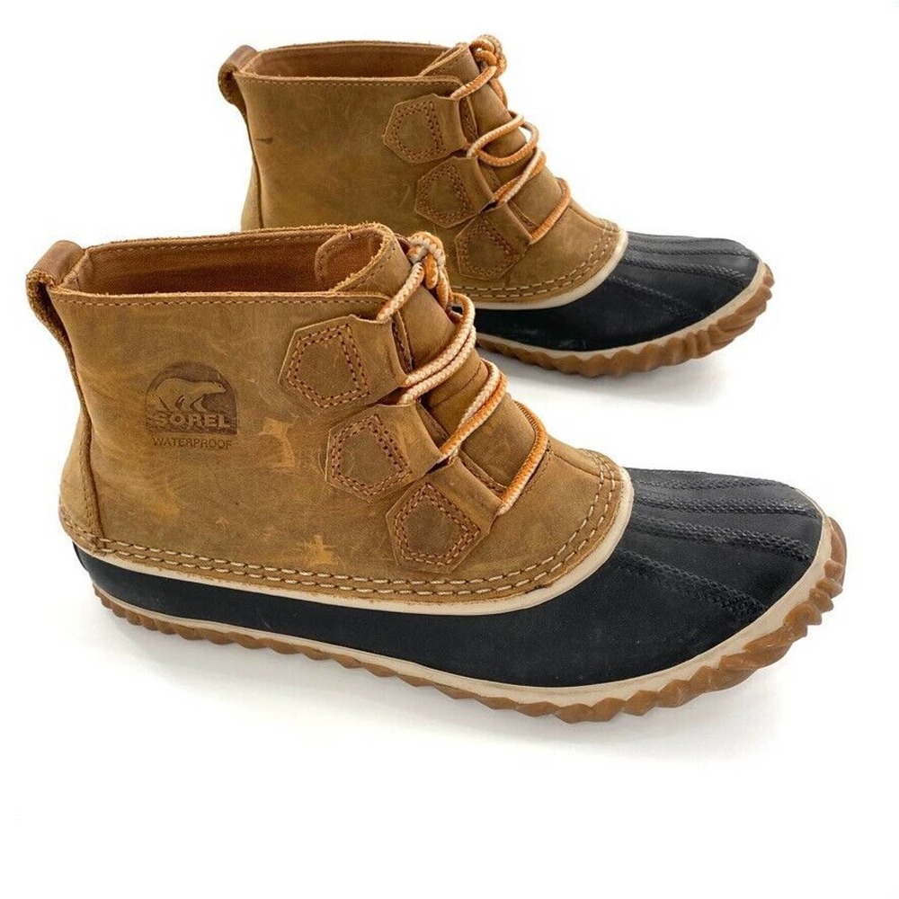 Sorel Out&About Womens Duck Boots Ankle Rain Rubber Leather Waterproof 7.5/38.5
